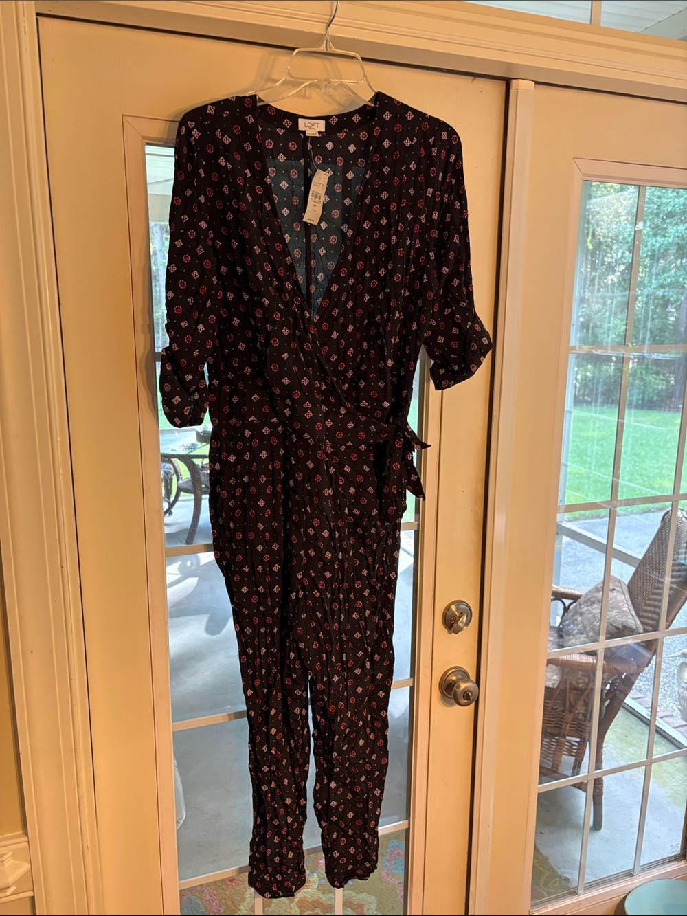 Loft Black Wrap Geometric Jumpsuit 8P